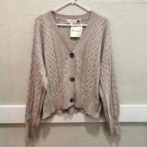 Marled Women’s CableKnit Light Mink Heather Sweater Size L NEW